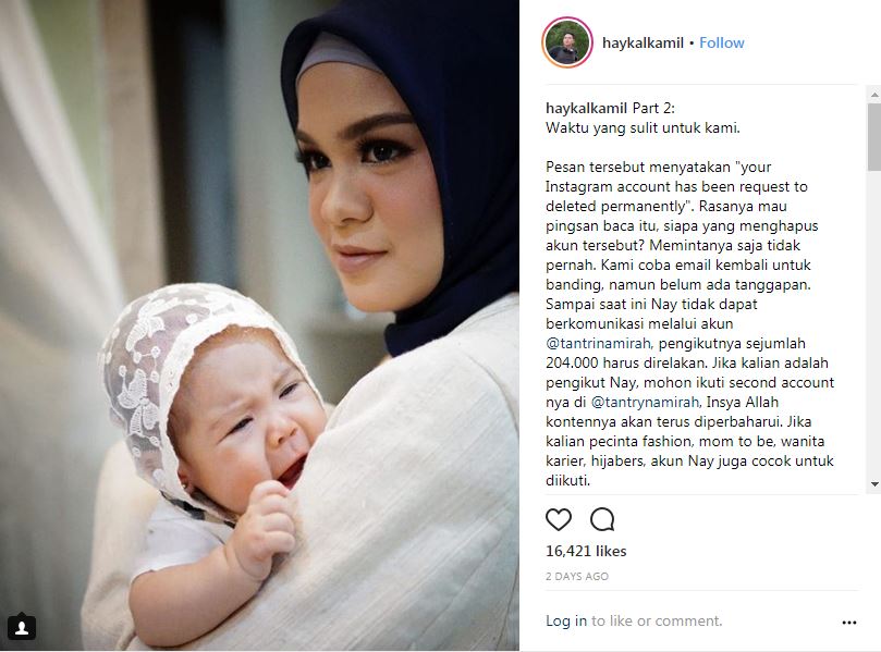 Akun Instagram istrinya diretas, ini ungkapan kesedihan Haykal Kamil