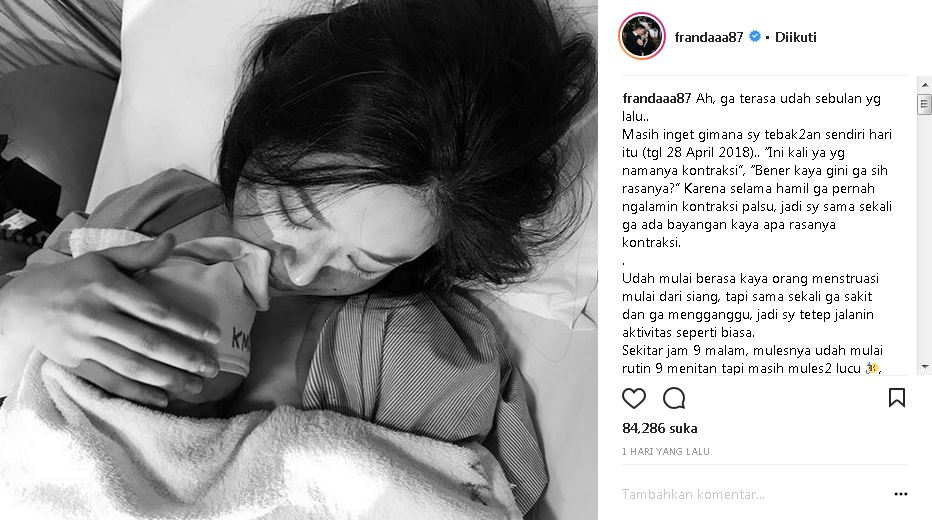 Sebulan jadi ibu, Franda ceritakan momen persalinan anaknya