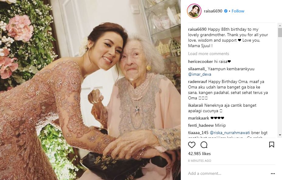 Rayakan ultah ke-88, warganet sebut nenek Raisa tetap cantik