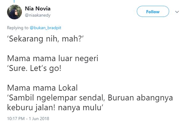 10 Perbedaan kocak 'ibu luar negeri vs ibu lokal' saat ngajak pergi