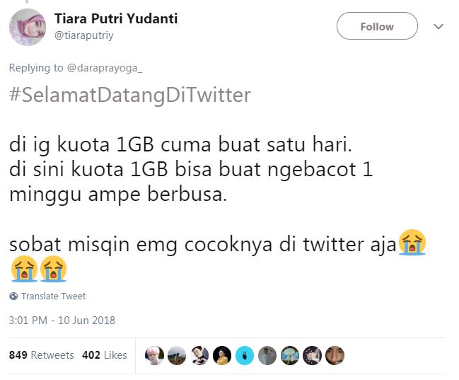 10 Cuitan warganet #selamatdatangditwitter, ngakak sampai kuota abis
