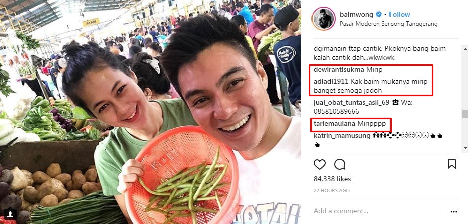 Foto wefie lagi di pasar, wajah Baim Wong & Paula disebut mirip