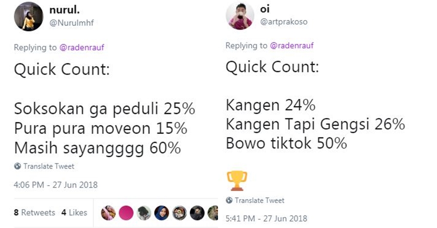 10 Cuitan 'Quick Count' Pilkada ini bapernya bikin pengen meluk mantan