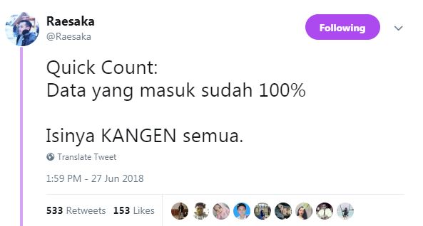 10 Cuitan 'Quick Count' Pilkada ini bapernya bikin pengen meluk mantan