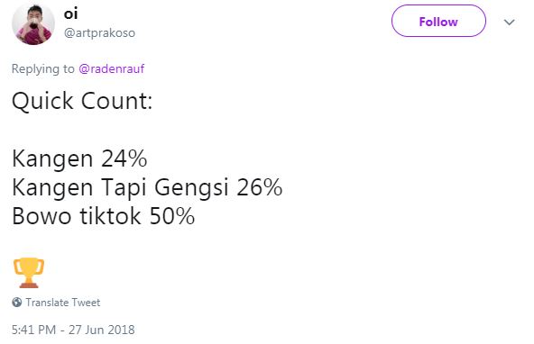 10 Cuitan 'Quick Count' Pilkada ini bapernya bikin pengen meluk mantan