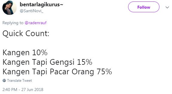 10 Cuitan 'Quick Count' Pilkada ini bapernya bikin pengen meluk mantan