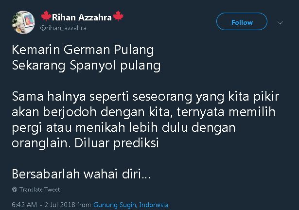Spanyol kalah, status 9 warganet ini malah curcol & bikin baper