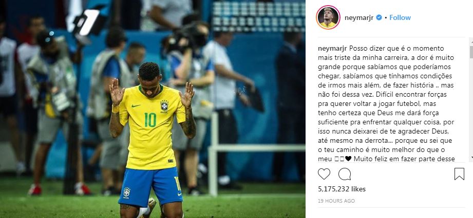 Gagal di Piala Dunia, begini curhat Neymar di media sosial