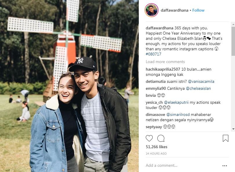 Rayakan setahun pacaran, ini ungkapan manis Chelsea Islan untuk Daffa