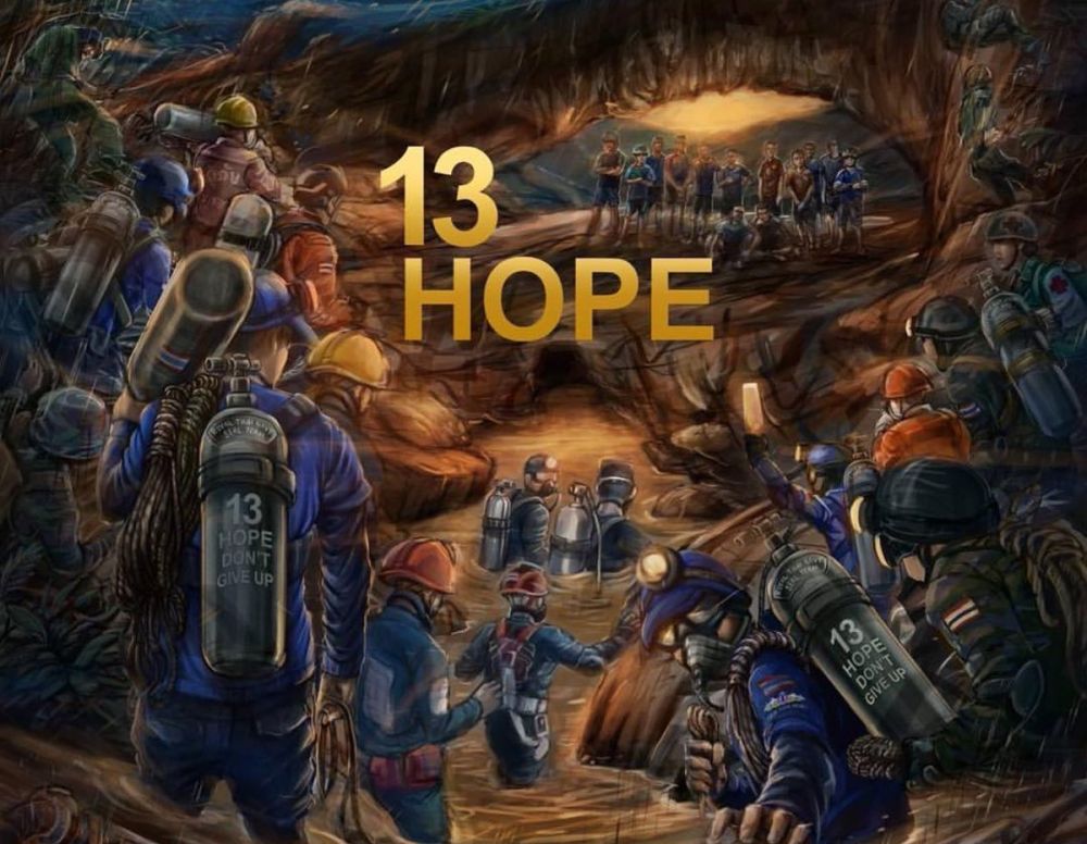 7 Ilustrasi dukungan untuk 13 orang yang terjebak di gua, bikin haru