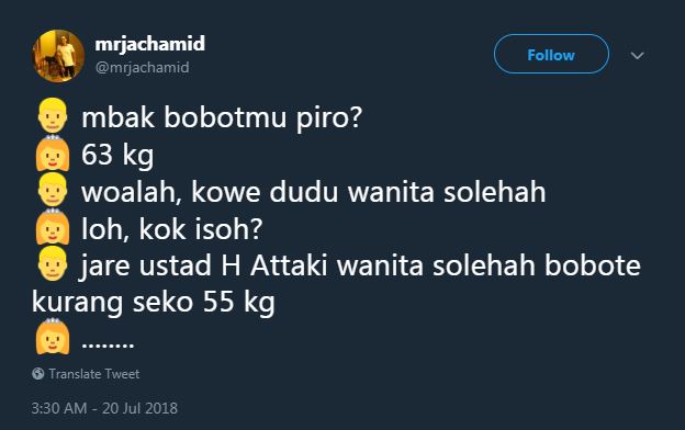 Cuitan curhat 'wanita salihah beratnya 55 kg' ini kocak, tapi ngeselin