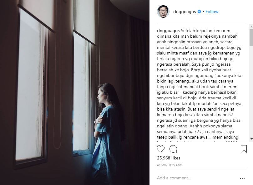 Beri support ke istri, postingan Ringgo ini bikin terharu tapi ko