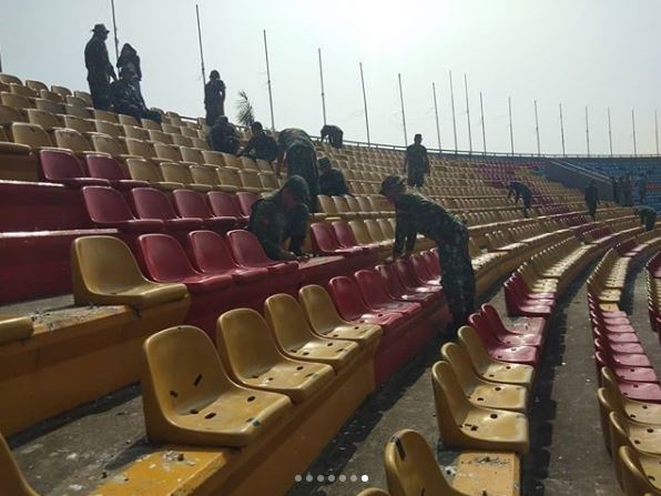 10 Foto perbaikan stadion venue Asian Games 2018 yang dirusak suporter