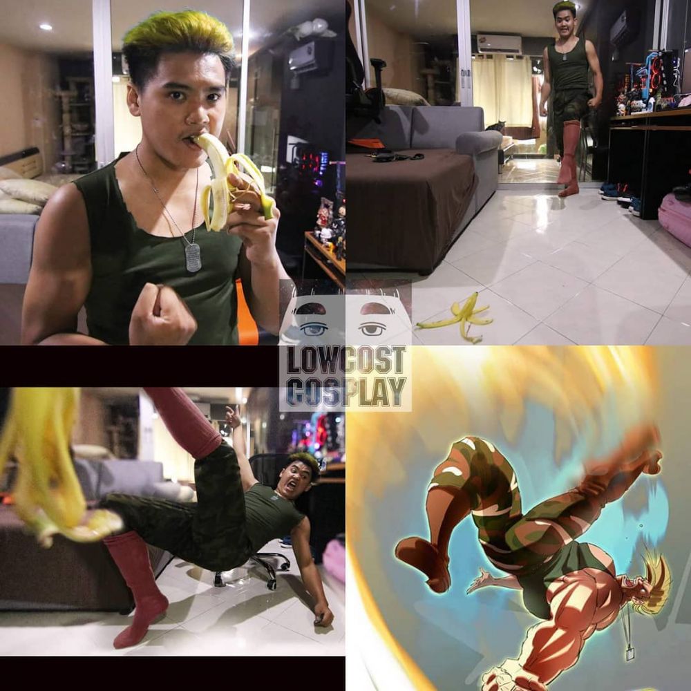 Cowok ini tiru gaya 8 anime pakai pisang, hasilnya bikin geli sendiri