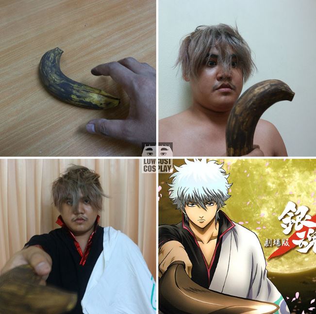 Cowok ini tiru gaya 8 anime pakai pisang, hasilnya bikin geli sendiri