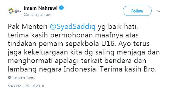 Reaksi menteri olahraga Malaysia & Indonesia sikapi pelecehan bendera