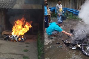 Habis dicuci dan mesin mati, sepeda motor ini tiba-tiba terbakar