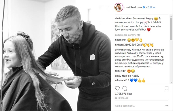 Momen langka David Beckham mencukur sendiri rambut putrinya