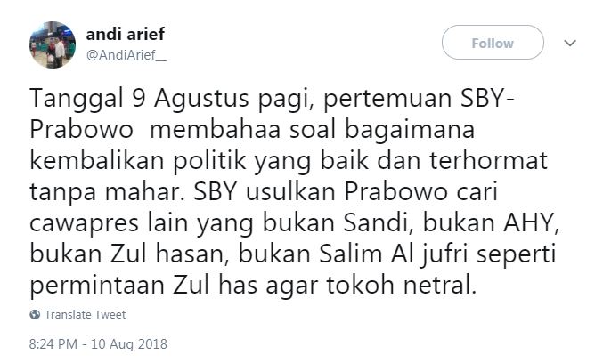 Soal mahar Rp 500 M, Andi Arief sebut sumber informasi dari Gerindra