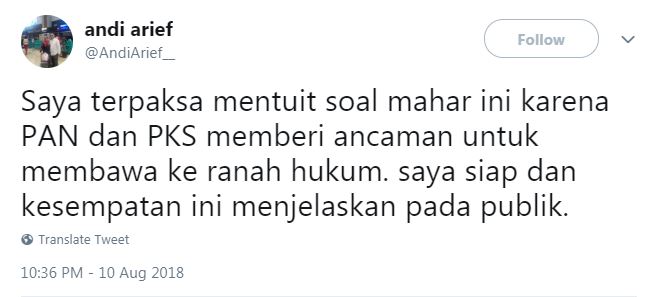 Soal mahar Rp 500 M, Andi Arief sebut sumber informasi dari Gerindra