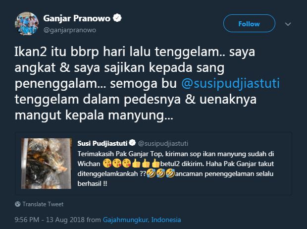 Tepati janjinya, Ganjar kirim masakan ikan manyung ke Susi Pudjiastuti