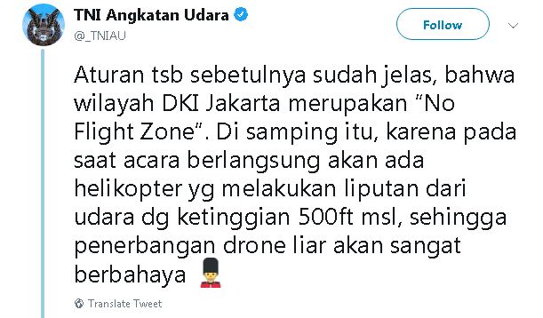 Ini senjata TNI AU tembak drone liar di pembukaan Asian Games 2018