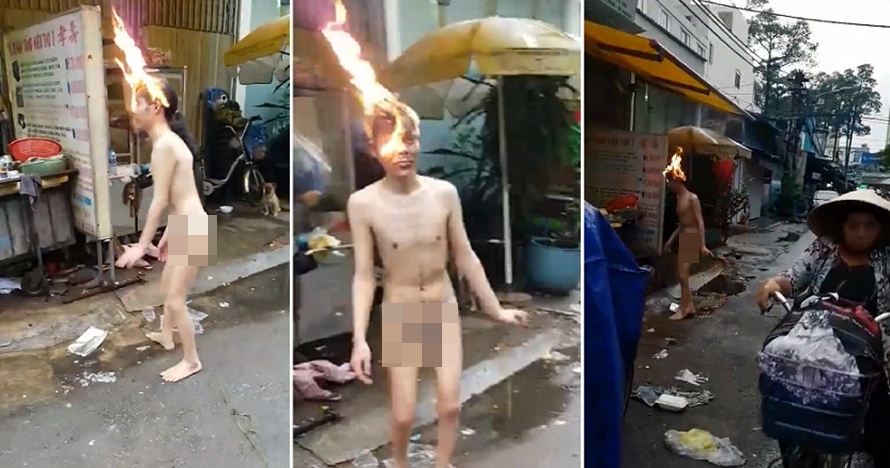 Beredar, video pria semi bugil dengan kepala terbakar di pinggir jalan
