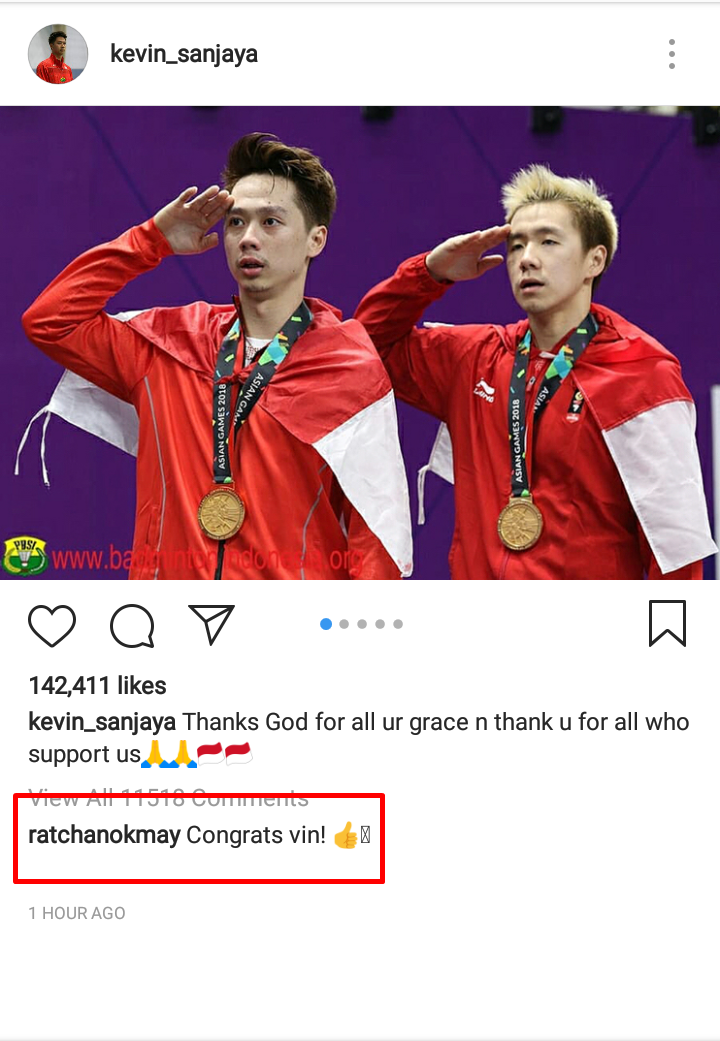 Kevin juara Asian Games 2018, ungkapan Ratchanok Intanon jadi sorotan