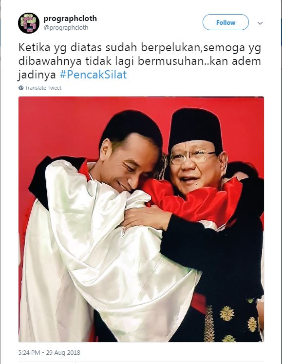12 Ekspresi kebahagiaan warganet lihat Jokowi dan Prabowo berpelukan