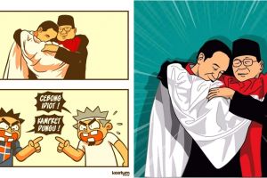 9 Ilustrasi momen langka Jokowi-Prabowo pelukan ini bikin politik adem