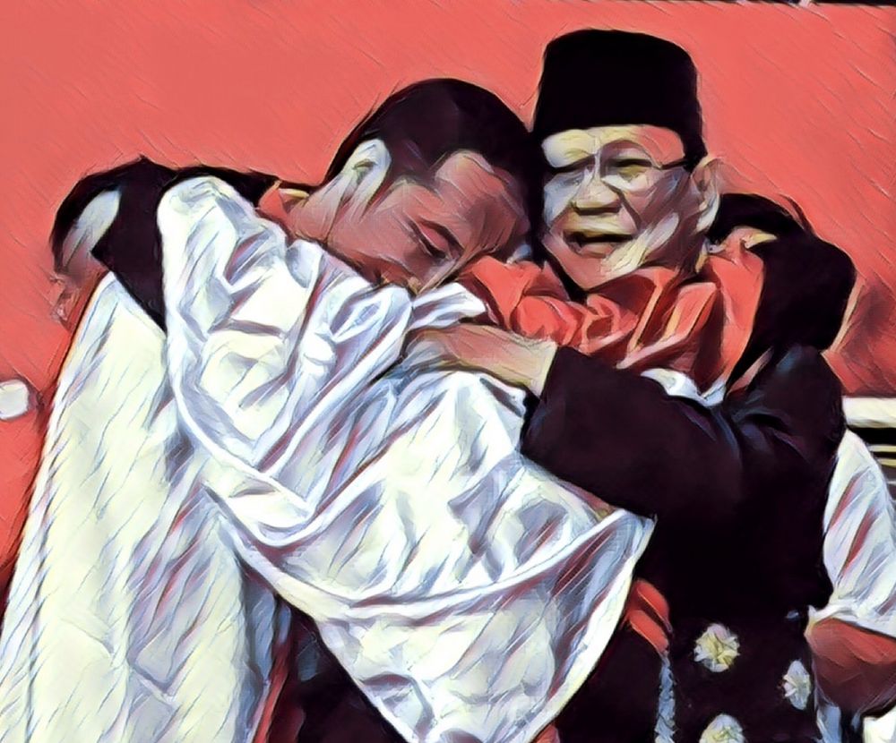 9 Ilustrasi momen langka Jokowi-Prabowo pelukan ini bikin politik adem