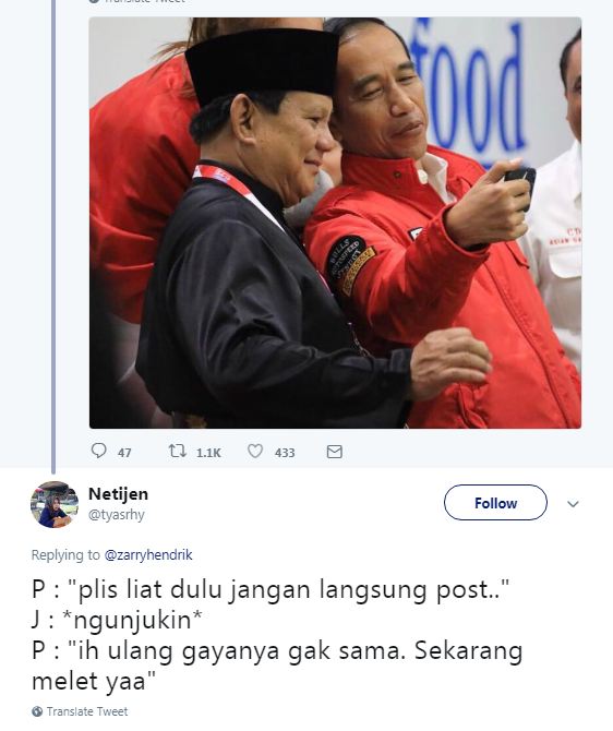 7 Dialog imajinatif Jokowi & Prabowo foto berdua ini bikin ngakak