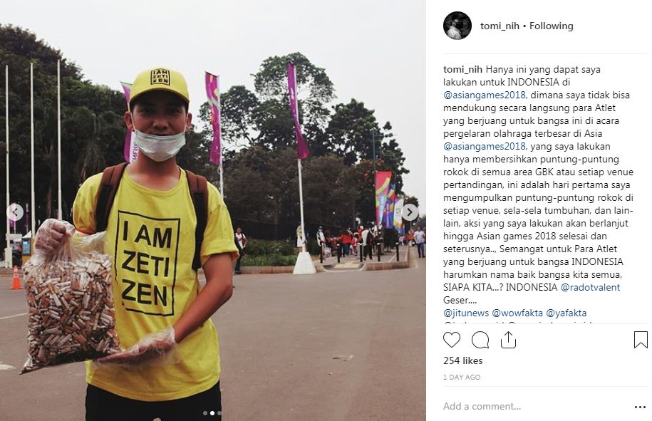 Kisah pria pungut puntung rokok selama Asian Games, bikin salut