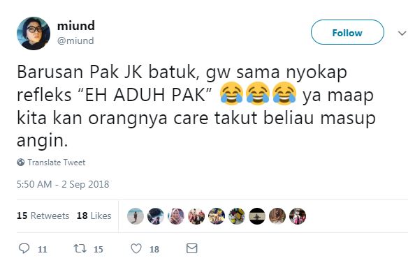 7 Komentar kocak warganet saat Jusuf Kalla batuk di Asian Games 2018