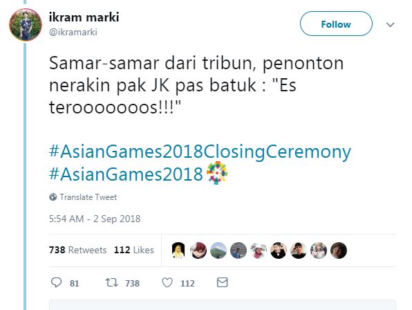 7 Komentar kocak warganet saat Jusuf Kalla batuk di Asian Games 2018