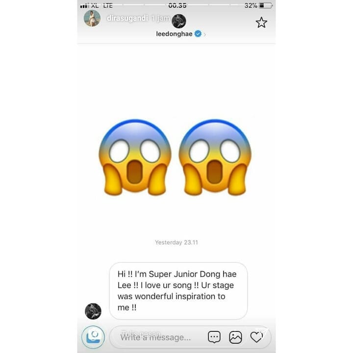 Ini pesan DM Lee Dong-hae Super Junior untuk Dira Sugandi, bikin kagum