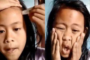Ekspresi bocah pakai minyak angin sebagai foundation, bikin geregetan