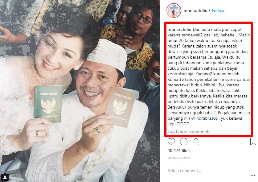 Rayakan ultah pernikahan, Mona Ratuliu ungkap pahit manis rumah tangga