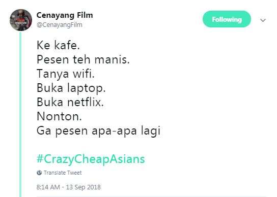 9 Cuitan kocak #CrazyCheapAsians ini bikin ngakak sampai kaya