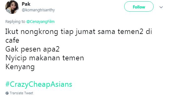 9 Cuitan kocak #CrazyCheapAsians ini bikin ngakak sampai kaya