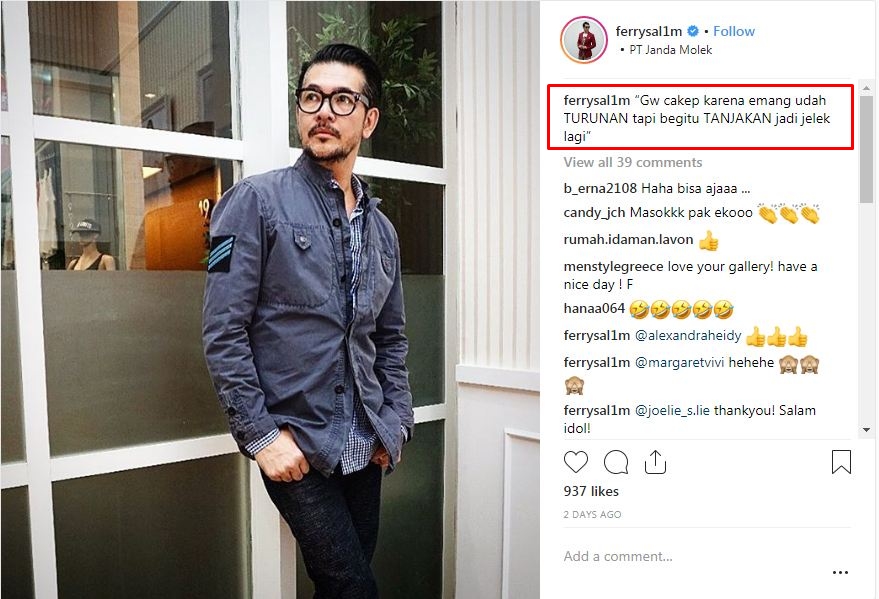 Di balik gaya kerennya, 15 caption ini bukti Ferry Salim dewa receh