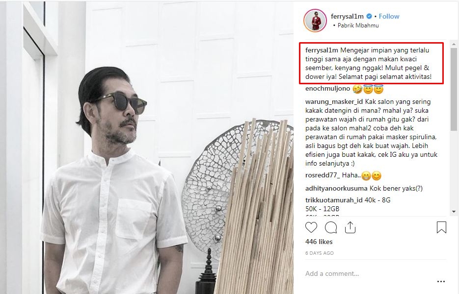Di balik gaya kerennya, 15 caption ini bukti Ferry Salim dewa receh
