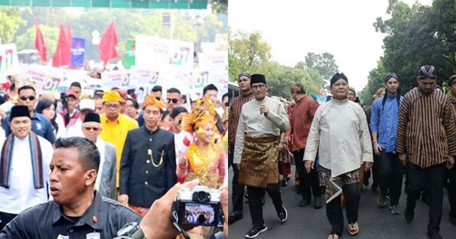 Adu penampilan koalisi Jokowi & Prabowo saat deklarasi kampanye damai
