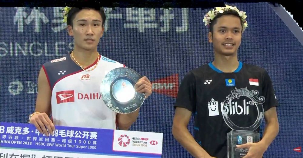 6 Ekspresi gemas Kento Momota saat lawan Ginting di final China Open