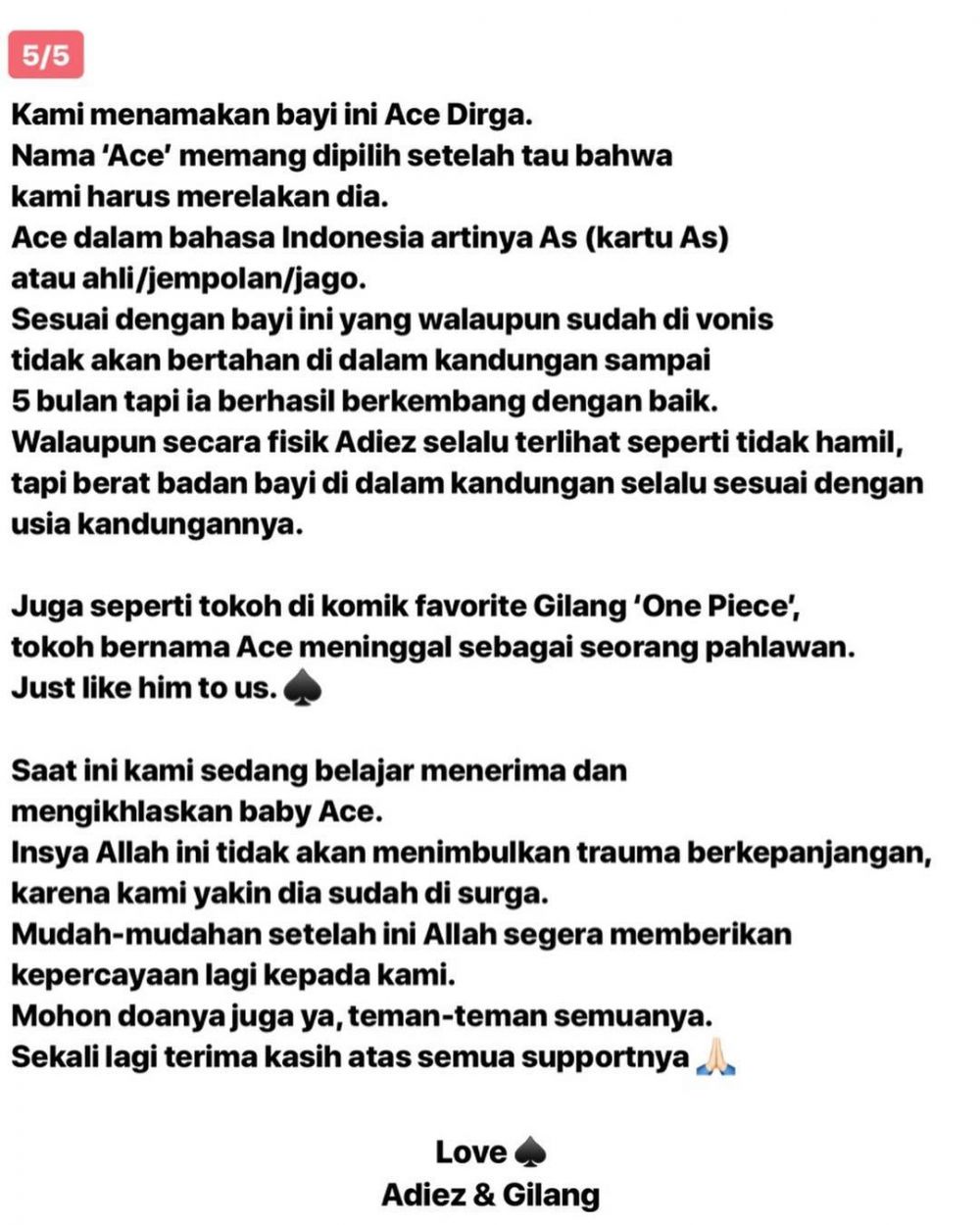 Kehilangan anak di usia kandungan 5 bulan, Gilang Dirga klarifikasi