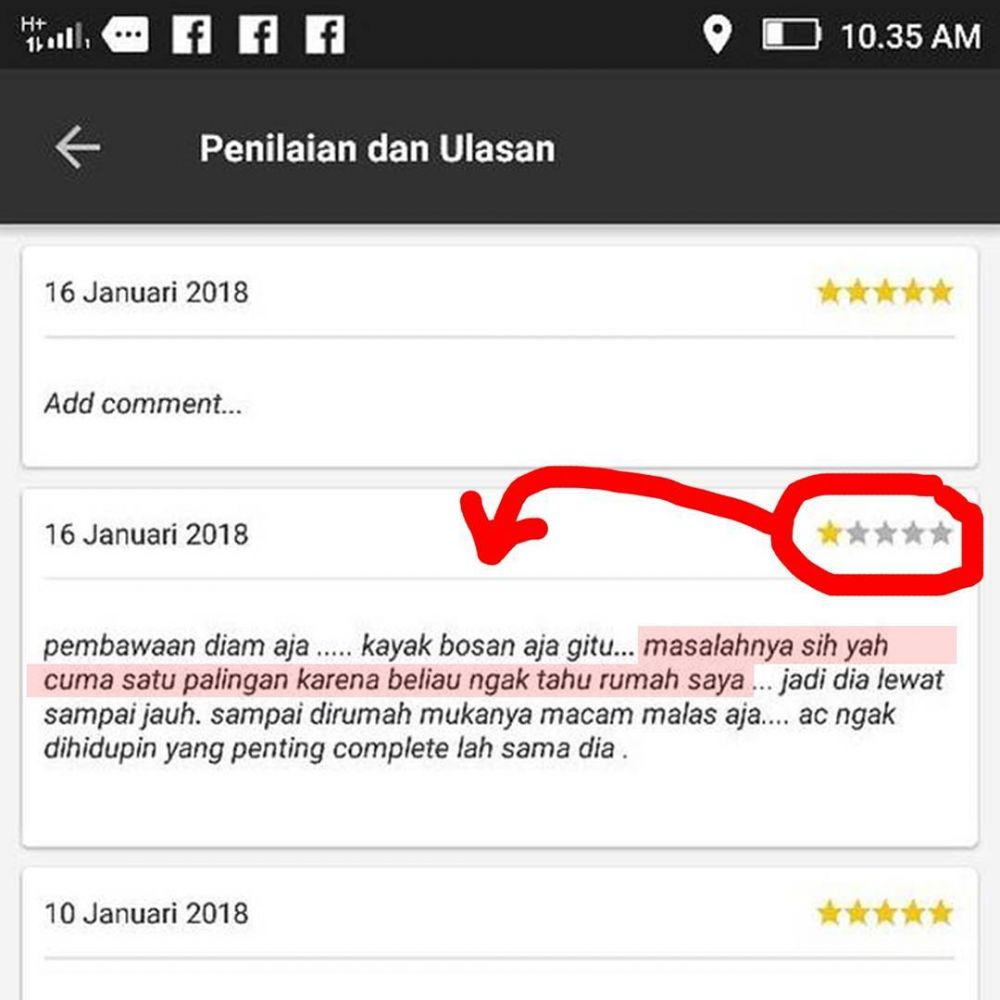 7 Alasan pelanggan ojek online ngasih bintang satu ini absurd banget