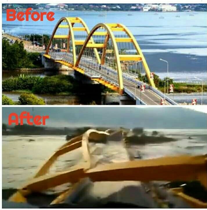 Ngeri, ini detik-detik jembatan ikon Palu runtuh akibat gempa 7,7 SR