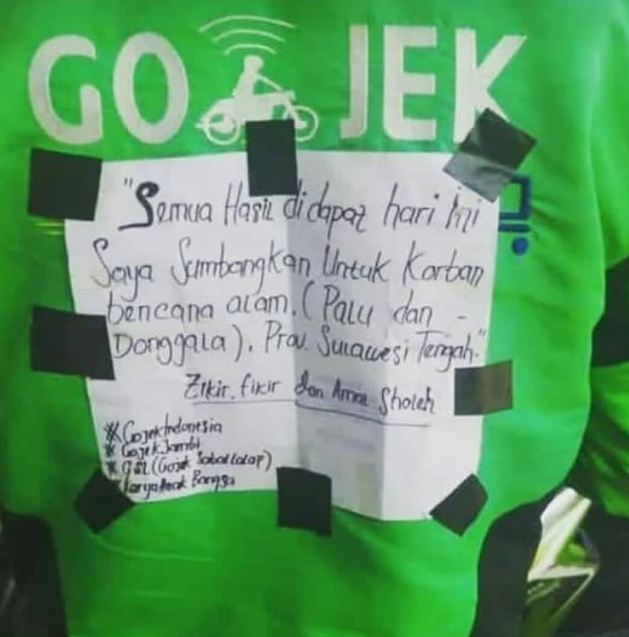 Aksi peduli driver ojek online bantu korban gempa Palu ini bikin salut