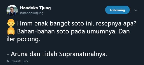 10 Pelesetan obrolan ala Aruna dan Lidahnya ini recehnya kebangetan