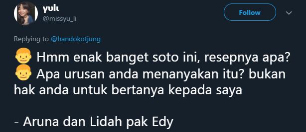 10 Pelesetan obrolan ala Aruna dan Lidahnya ini recehnya kebangetan